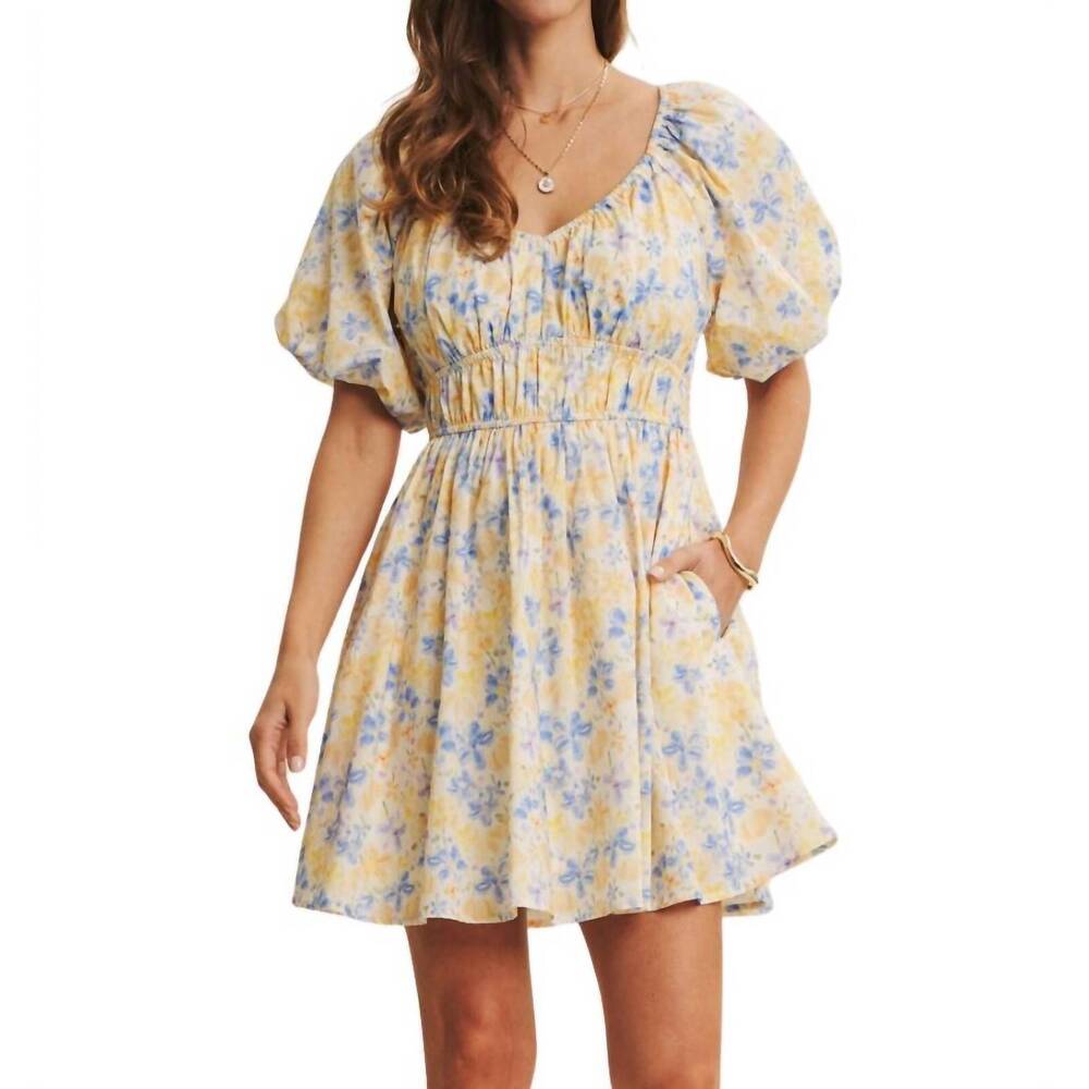NEW IN FEBRUARY spring air mini dress in blue/yellow